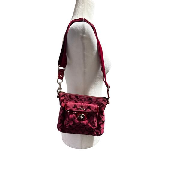 Coach Signature Mini Crossbody Purse Burgundy Red - Picture 1 of 7
